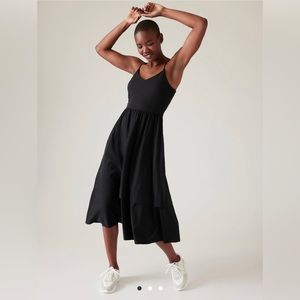 Athleta Black Midi Dress with Spaghetti Straps